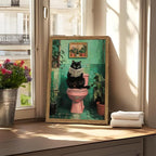 Funny Bathroom Cat Wall Art, Humorous Black Cat Restroom Wall Decor Paintings - Image 3