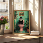 Funny Bathroom Cat Wall Art, Humorous Black Cat Restroom Wall Decor Paintings - Image 3