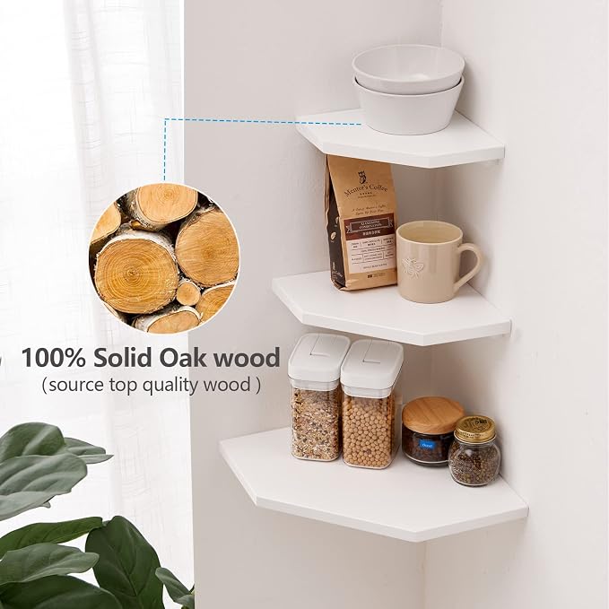 Corner Floating Shelves, Solid Oak Wood Floating Shelves Wall Mount Shelf - Image 6