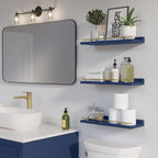 WOPITUES Floating Shelves with Gold Metal Guardrail, Shelves - Image 2
