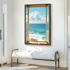 Framed Window Beach Scene Wall Art, Summer Seascape Wave Artworks - Image 4