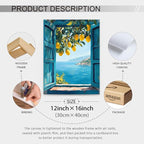 Framed Canvas Wall Art Posters Mediterranean Window View Coastal Lemon Tree - Image 2