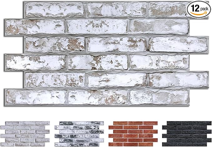 COMSTICKC 3D Gray-White Faux Brick Wall Stickers Peel and Stick Wall Covering by COMSTICKCDECOR