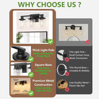 DORESshop 17 Inch Bathroom Light Fixtures, 3-Light Black Bathroom Lighting - Image 3