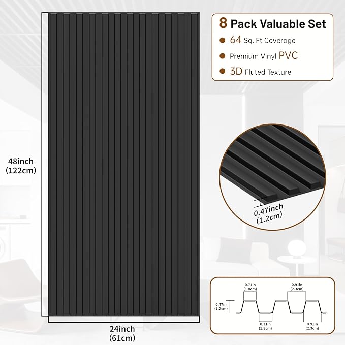 RITOLLO 8-Pack PVC Slat Wall Panels - Image 2
