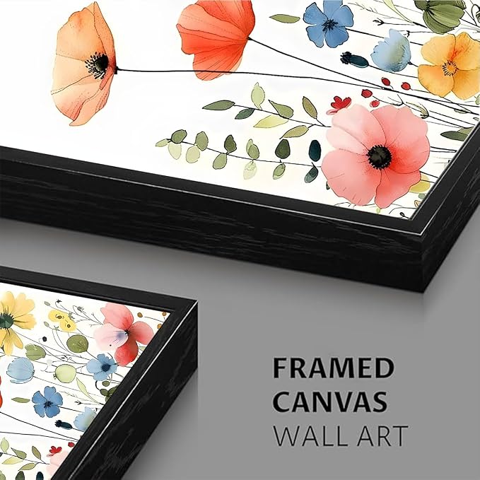 KISSFOX Framed Colorful Wildflower Canvas Wall Art Set Of 3 Flowers Pictures - Image 5