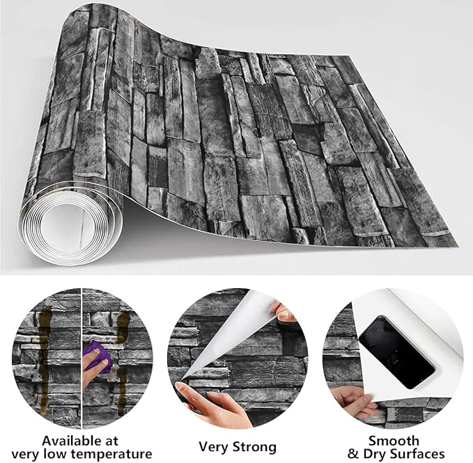 Jeweluck Grey Brick Wallpaper Peel and Stick Wallpaper 17.7inch×118.1inch Faux - Image 5