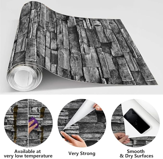 Jeweluck Grey Brick Wallpaper Peel and Stick Wallpaper 17.7inch×236.2inch Faux - Image 5