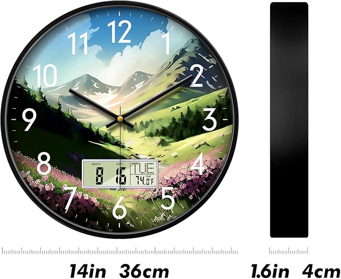 14'' Silent Non-Ticking Rustic Mountain Wildflowers Wall Clock, Battery - Image 6