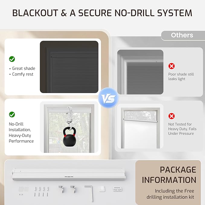 Grandekor No Tools No Drill Cordless Cellular Shades, UV Protection Privacy No - Image 6