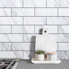 AULIGET 6" x 12" White Marble Peel and Stick Backsplash Wall Tiles, PVC Faux - Image 4