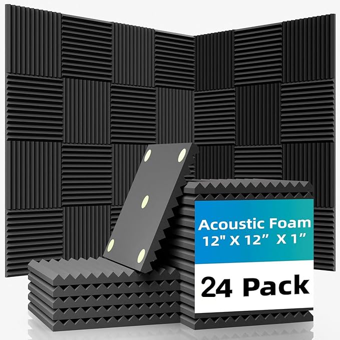 24 Pack Sound Proof Foam Panels |1"×12"×12" Quick-Recovery Soundproof Wall by Temgcuam