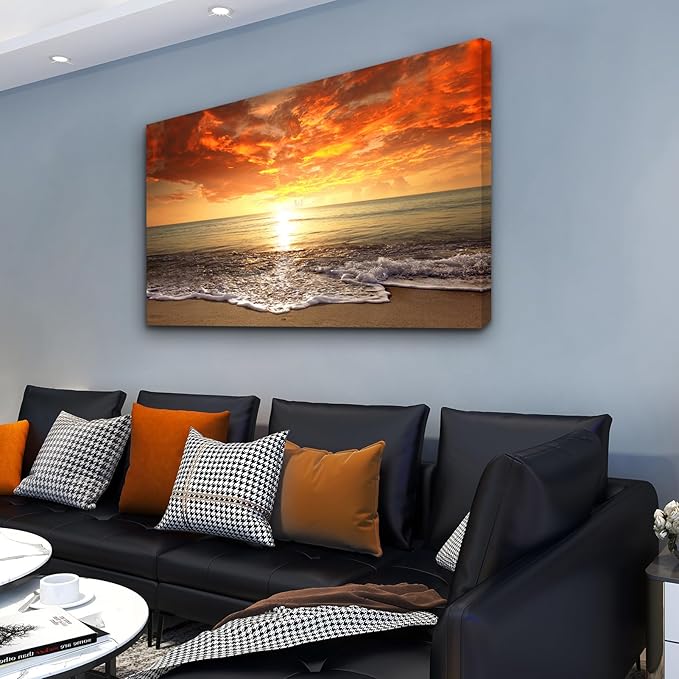 Baisuart-S0169 Canvas Prints Wall Art Sunset Ocean Beach Pictures Photo - Image 2