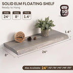 Live Edge Floating Shelves Set of 2, 24 Inch Solid Elm Wood Wall Shelves - Image 3