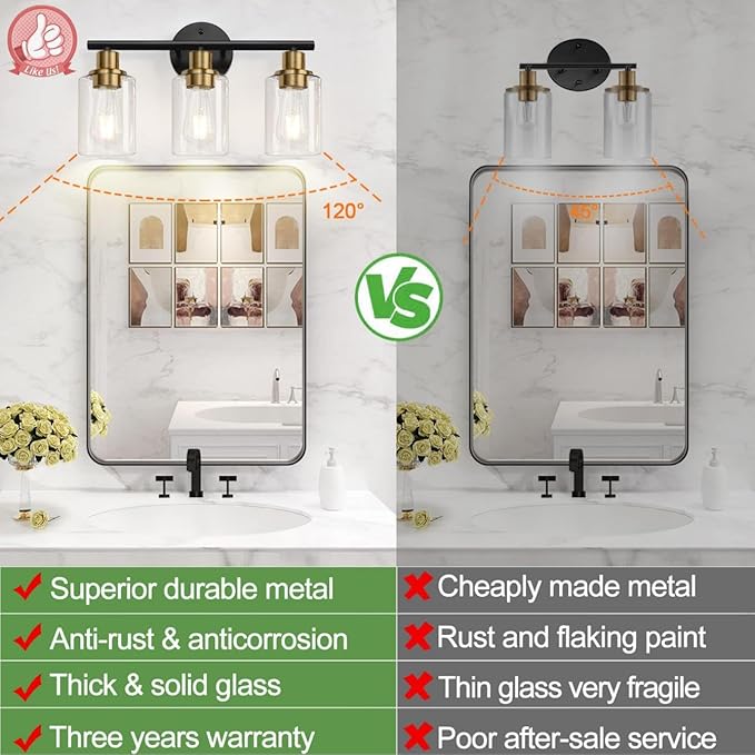 Zarbitta 3-Light Bathroom Light Fixtures, Modern Vanity Light - Image 3