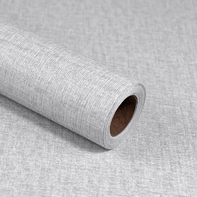 Light Grey Grasscloth Peel and Stick Wallpaper, Textured Vintage Contact Paper by MANONIRIA