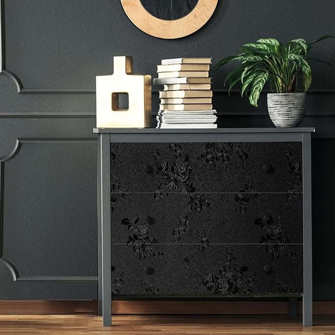 Black Peel and Stick Wallpaper Floral Black Wallpaper 17.7inch x 118.1inch - Image 5