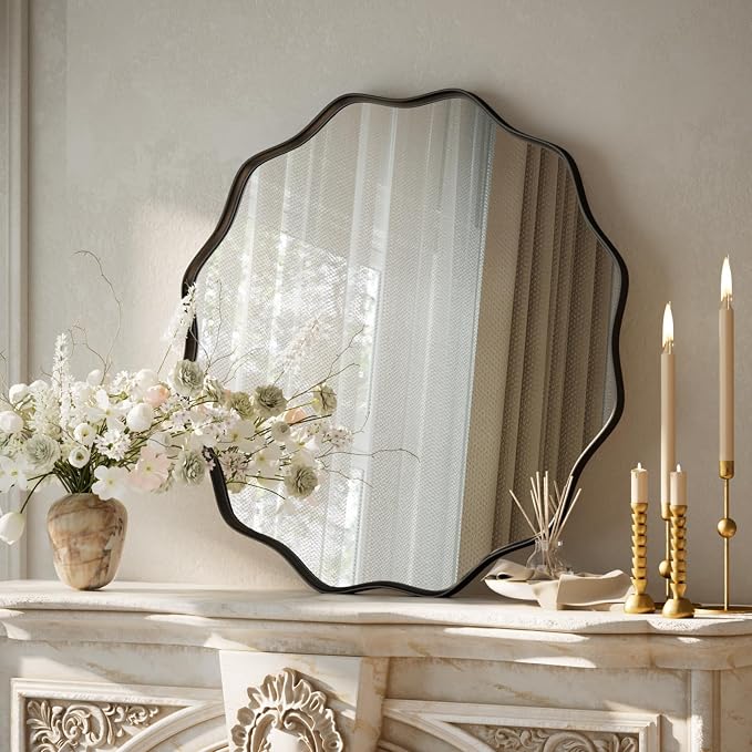 VooBang Black Scalloped Circle Mirror, Hanging Leaning - Image 2