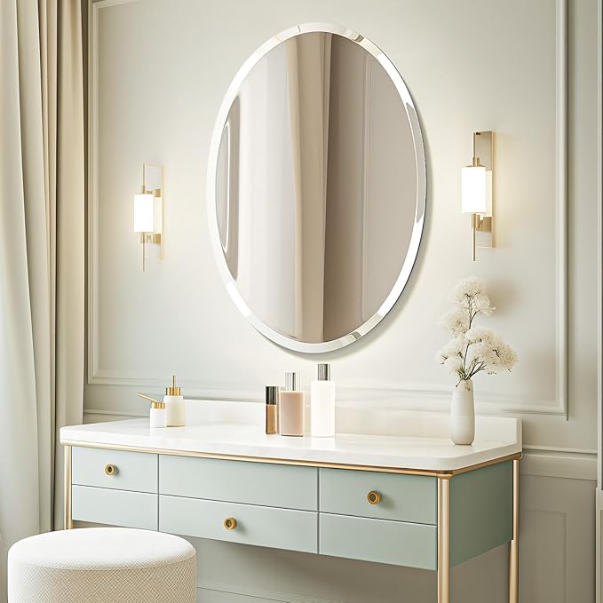USHOWER Bathroom Mirror for Over Sink, 24x36 Inch Oval Frameless Mirror - Image 6