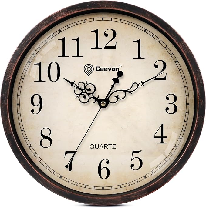 Geevon Vintage Wall Clock, Silent 14" Non Ticking Retro Round Clock Quartz by GEEVON
