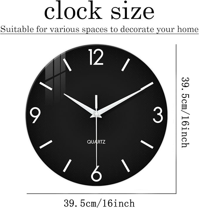 XFM Black Wall Clock 16 Inch Simple Wall Clocks Battery Operated Modern - Image 7