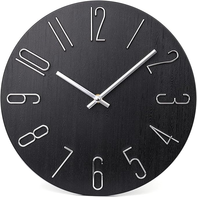 jomparis Black Wall Clock Modern Style Plastic Wooden Wall Clocks Decor 12 Inch by JOMPARIS
