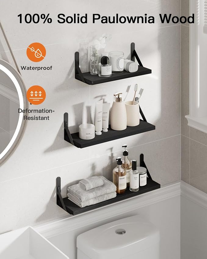 AMADA HOMEFURNISHING Wall Shelves Set of 6, Wood Floating Shelves - Image 5