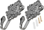 2Pcs Wall Hooks Black Pattern Carved Vintage Drapery Clothes Key Hook Bathroom - Image 2