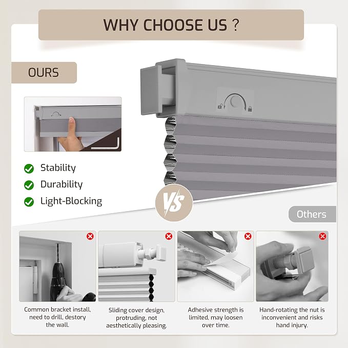 Grandekor No Drill No Tools Cordless Cellular Shades, 30.5" W x 64" H, UV - Image 5