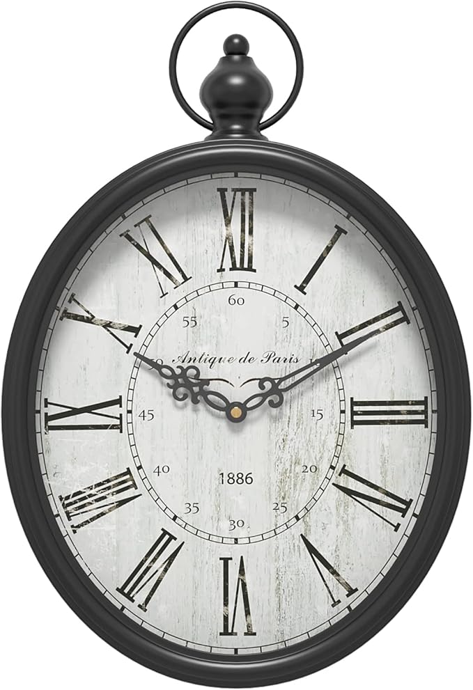Menterry Oval Retro Wall Clock, Rustic Vintage Style, Battery Operated Silent by Menterry