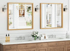 Syndra Square Natural Wood Frame Bathroom Mirror, Waterproof Slim Deep Frame - Image 2