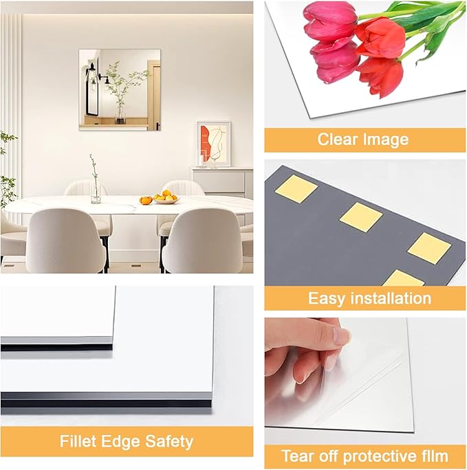 16x16 in Acrylic Mirror Sheet for Wall, 2.5mm Thick Unbreakable Non Glass Body - Image 4