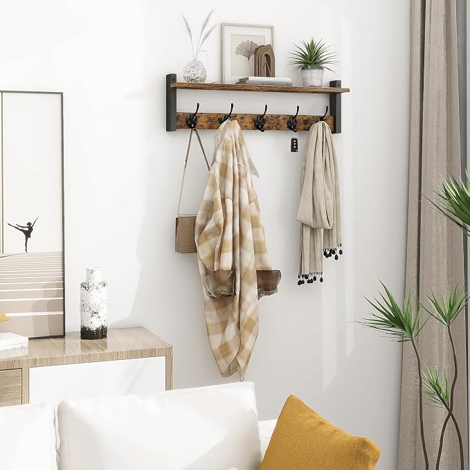 Homode Coat Rack with Wall Mount, 24 Inch Long Entryway Wall Shelf with Hooks - Image 8
