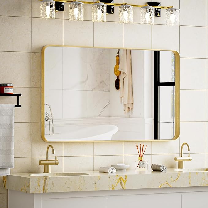 VooBang Bathroom Mirror 24x32 inch, Modern Round Corner Bathroom Vanity Mirror - Image 6