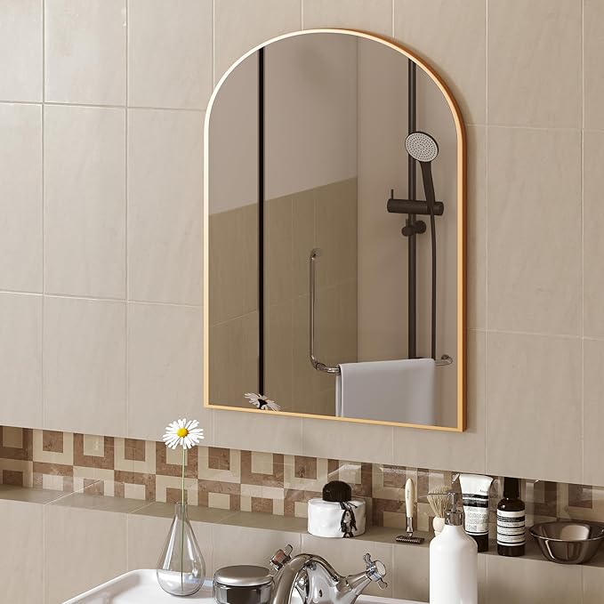 DUMOS Gold Metal Arch Vanity Rounded Rectangle Bathroom Mirrors by DumosLifestyle