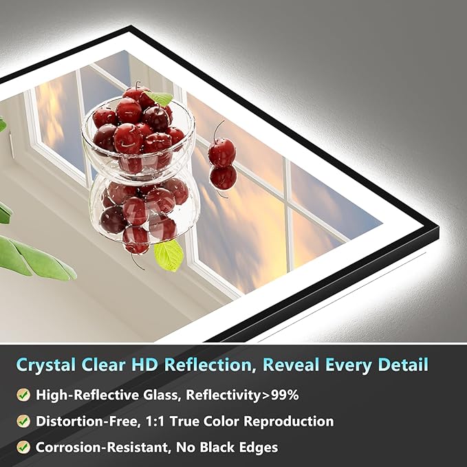 55x36 Black Framed LED Bathroom Mirror - Image 8