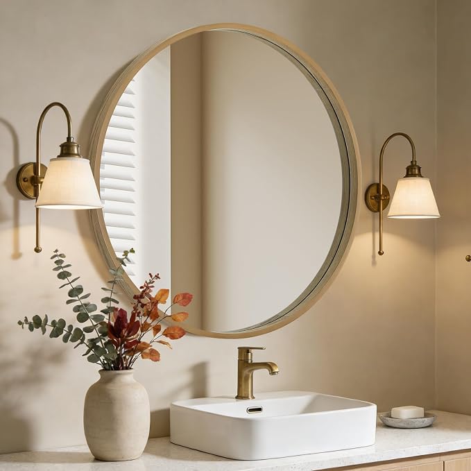 WallBeyond Round Wood Mirror - Image 2
