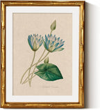 InSimSea Gold Bamboo Framed Canvas Wall Art, Retro Blue Lotus Botanical Prints by InSimSeaArt