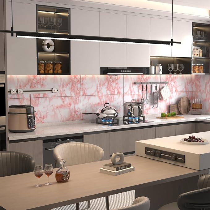 Extra Wide Marble Contact Paper Granite Peel and Stick Wallpaper Pink Glossy - Image 3