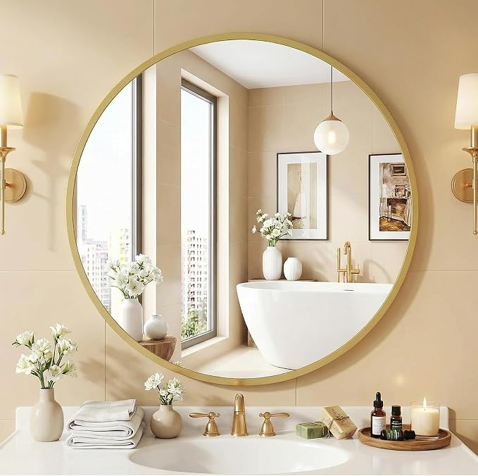 NEWBULIG 28 Inch Round Wall Mirror, Bathroom Mirror by NEWBULIG