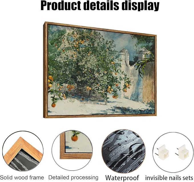 OIQArtOIQ Framed Vintage Landscape Wall Art Orange Trees Still Life Oil - Image 5