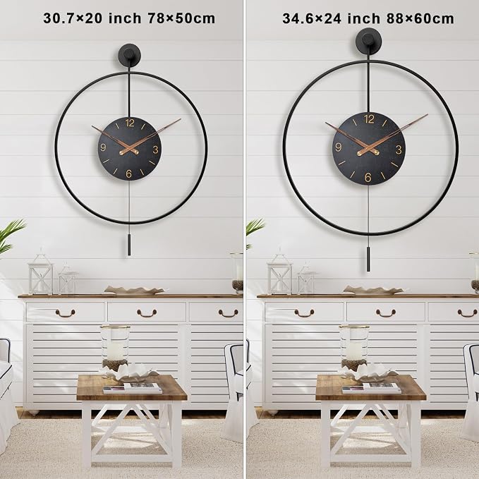 Pytha Sight Large Modern Wall Clock, 30.7× 20 Inch Big Metal Minimalist Arabic - Image 3
