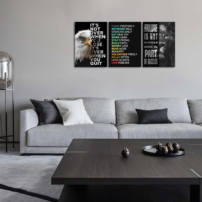 KAWAHONE Motivational Wall Art -Bald Eagle and Lion Inspirational Picture - Image 2