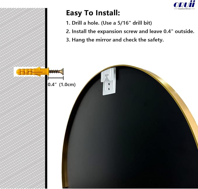 Oruii Gold Round Mirror 30 inch, Large Golden Circle Mirror Metal Frame - Image 7
