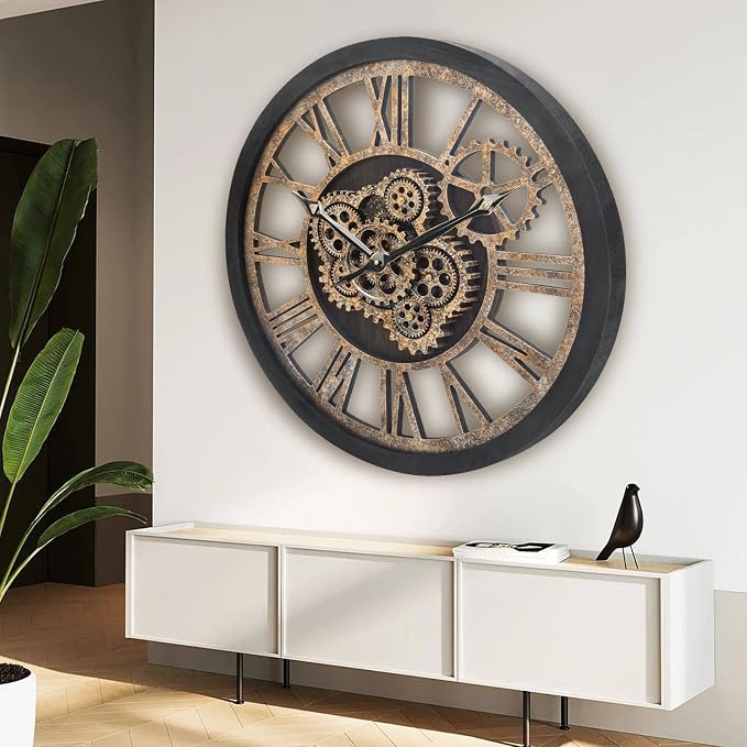 HOIBAI Wall Clock for Living Room Decor, 24 in, Moving Gear, Farmhouse Vintage - Image 3