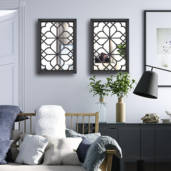 Wocred Set of 2 Rectangular Wall Mirror, Gorgeous Rustic Farmhouse Accent Mirror - Image 4