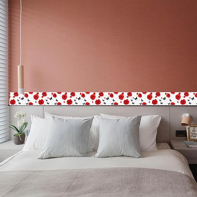 IVN Red Rose Black Butterfly Peel and Stick Wallpaper Border 4 x 196 Inch Self - Image 9