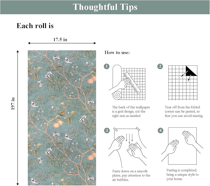 Laatse Green Floral Wallpaper Peel and Stick Bird Wallpaper 17.5" x 196.8" - Image 5