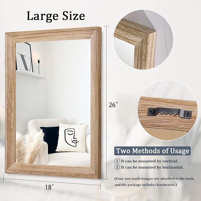 AAZZKANG Rustic Mirrors for Wall Rectangle Wooden Frame Hanging Mirror for - Image 2