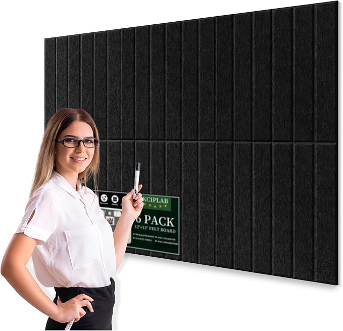 Large Cork Bulletin Board for Wall 36"x24", 6 Pack Felt Slat Wall Panel Tiles by Kciplab